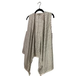 Margaret Winters Knit Vest Shawl Open Front Draped Fringe Cotton Made in USA OS